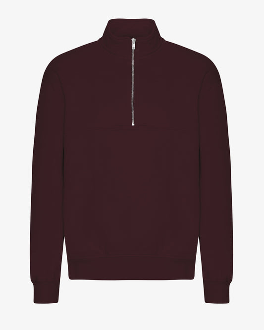 Men's Oversized Organic Cotton Quarter Zip Jumper in Oxblood Red – view 1