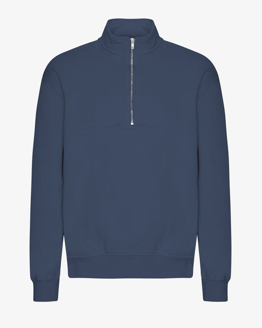 Men's Oversized Organic Cotton Quarter Zip Jumper in Petrol Blue – view 1