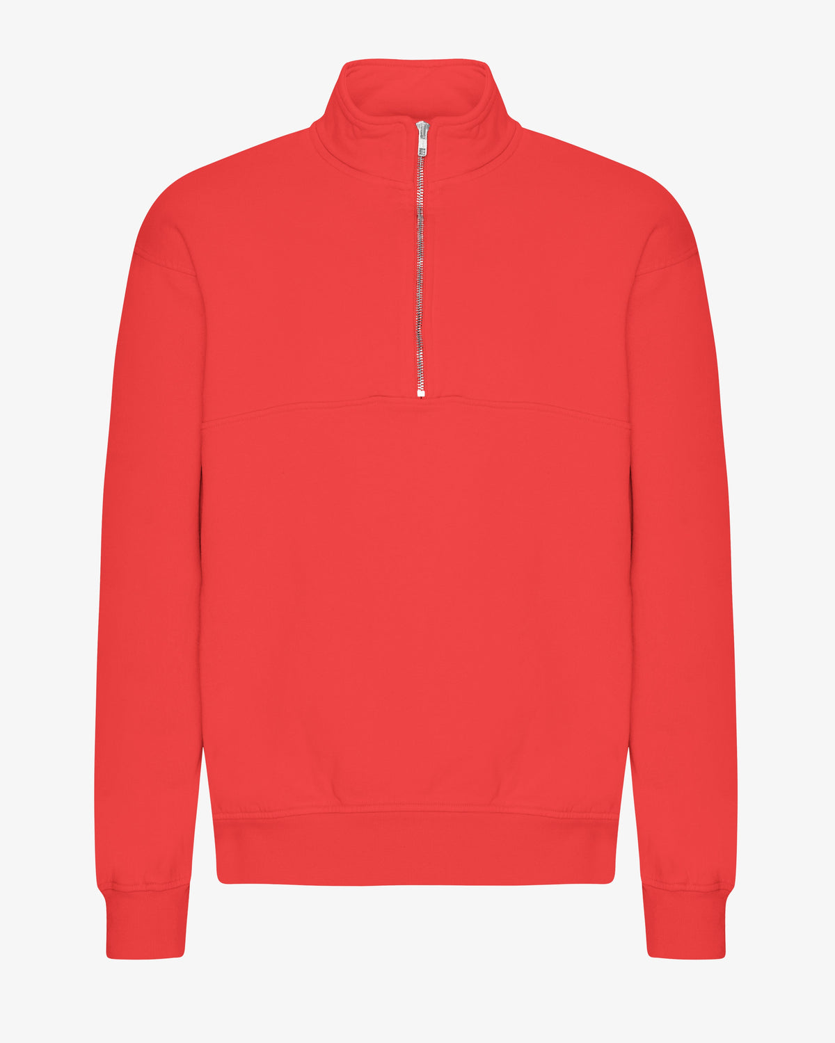 Men's Oversized Organic Cotton Quarter Zip Jumper in Red Tangerine – view 1