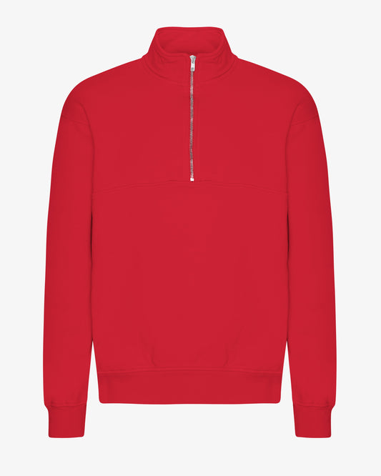 Men's Oversized Organic Cotton Quarter Zip Jumper in Scarlet Red – view 1