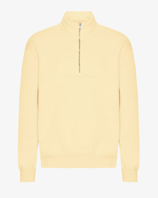Men's Oversized Organic Cotton Quarter Zip Jumper in Soft Yellow – view 1