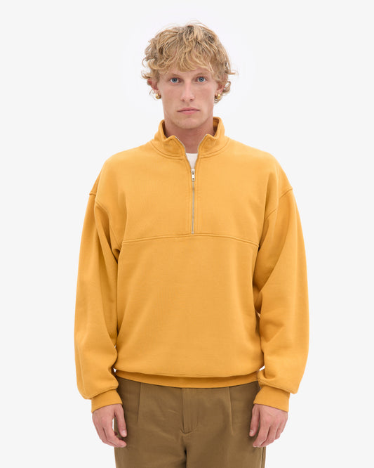 Men's Oversized Organic Cotton Quarter Zip Jumper in Burned Yellow – view 2