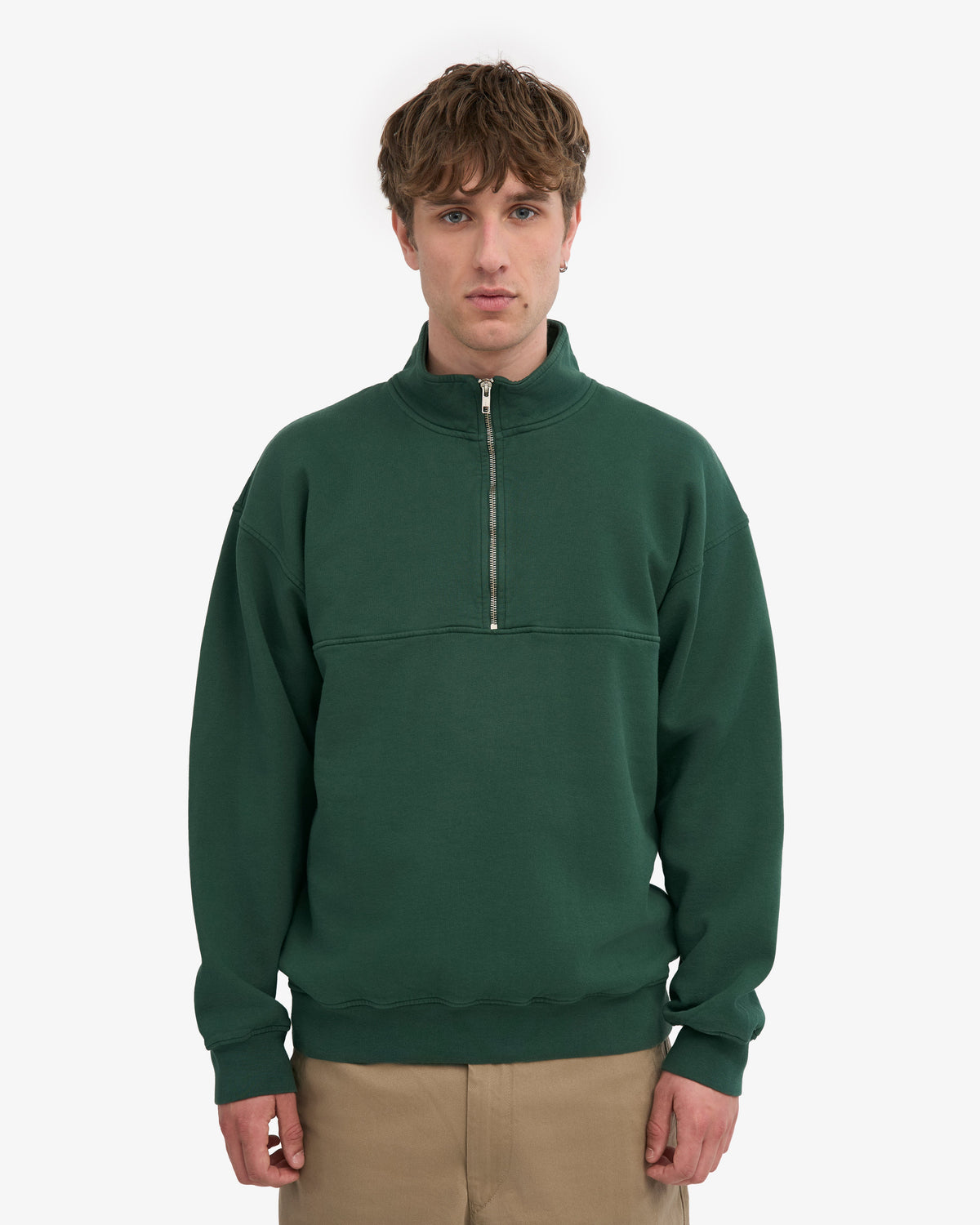 Men's Organic Cotton Quarter Zip Jumper in Emerald Green – view 2