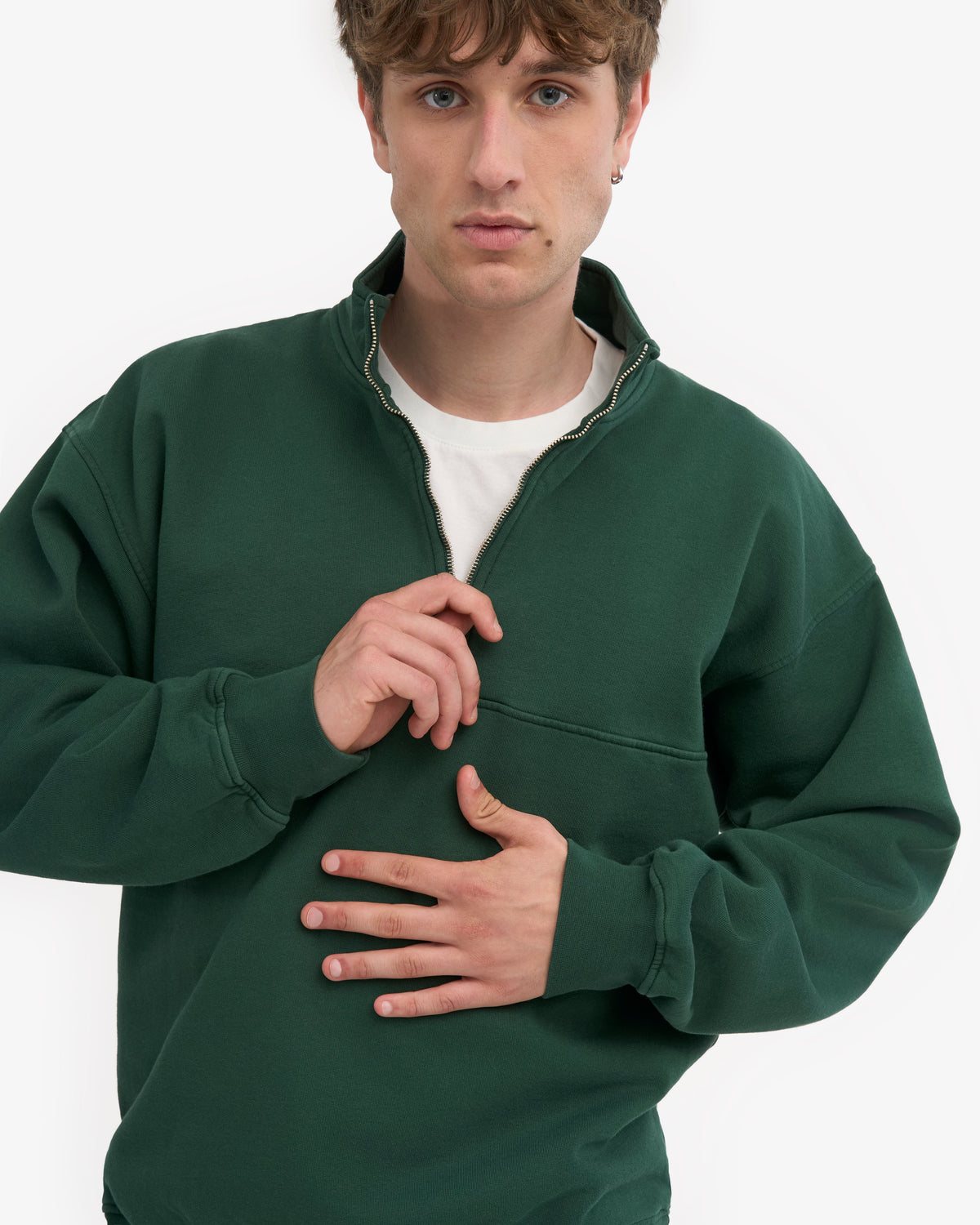 Men's Organic Cotton Quarter Zip Jumper in Emerald Green – view 5