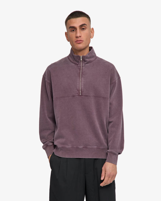 Men's Organic Cotton Quarter Zip Jumper in Faded Grape – view 2