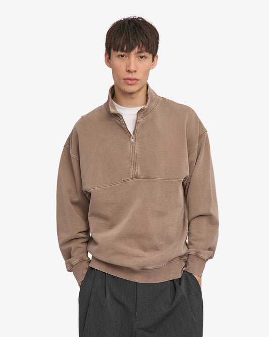 Men's Oversized Organic Cotton Quarter Zip Jumper in Faded Khaki – view 2