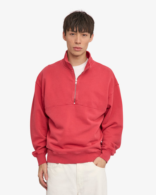 Men's Organic Cotton Quarter Zip Jumper in Faded Red – view 2
