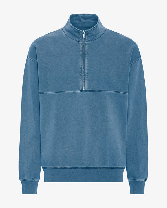 Men's Organic Cotton Quarter Zip Jumper in Faded Indigo – view 1