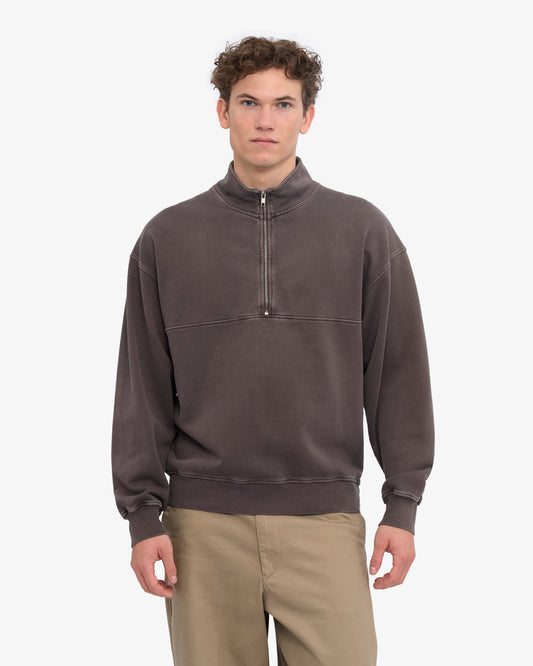 Men's Organic Cotton Quarter Zip Jumper in Faded Mud – view 2