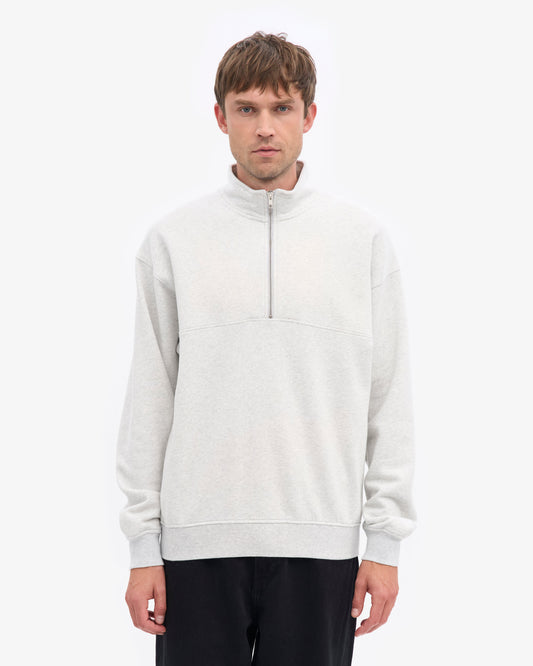 Men's Oversized Organic Cotton Quarter Zip Jumper in Snow Melange – view 2