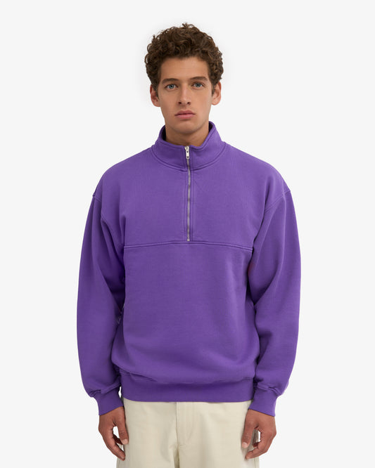 Men's Oversized Organic Cotton Quarter Zip Jumper in Ultra Violet – view 2