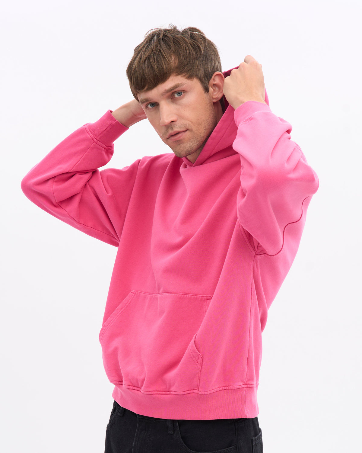 Men's Organic Cotton Oversized Hoodie in Bubblegum Pink – view 6