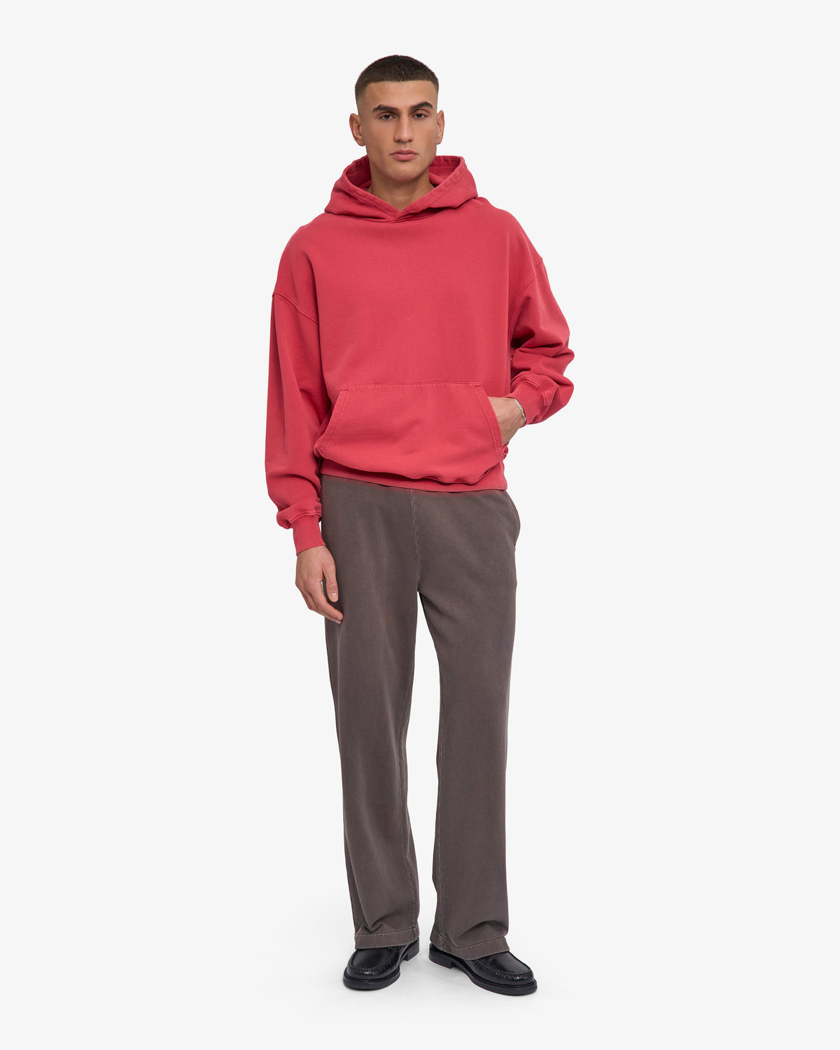 Men's Organic Cotton Oversized Hoodie in Faded Red – view 5