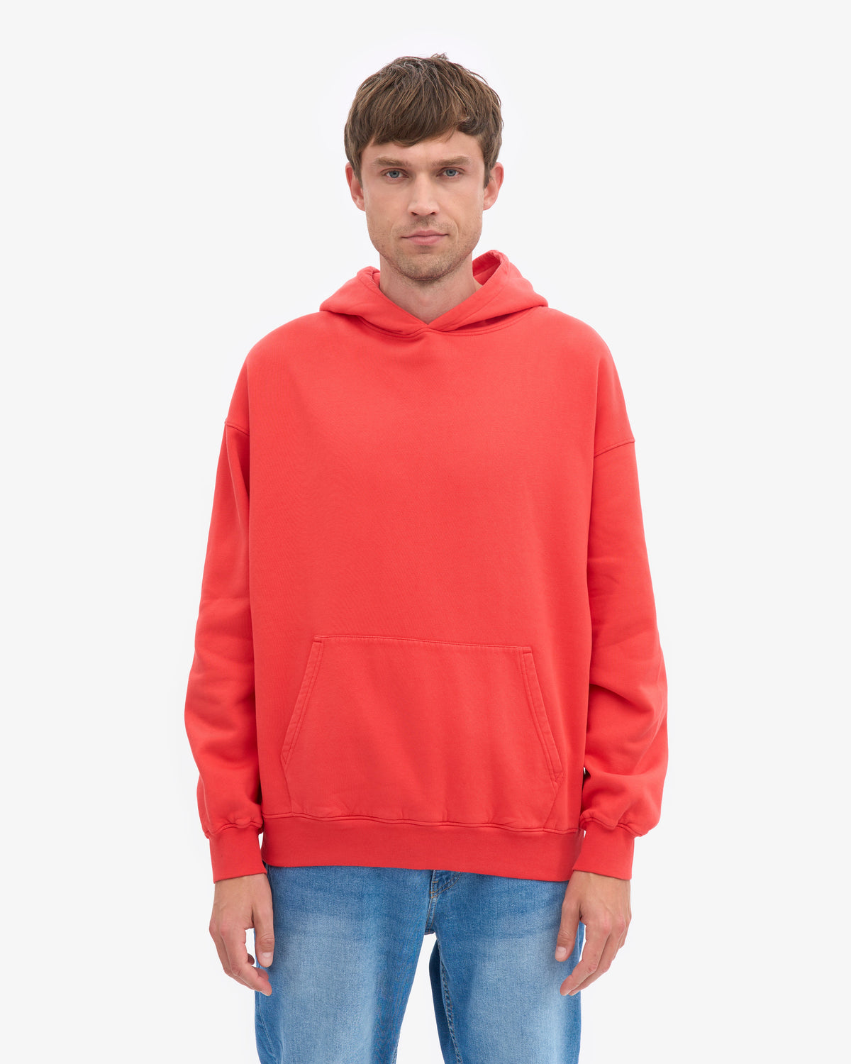 Men's Organic Cotton Oversized Hoodie in Red Tangerine – view 2