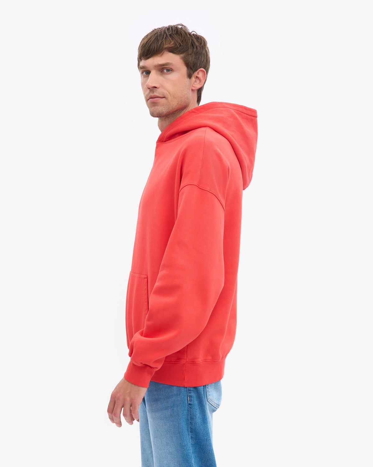 Men's Organic Cotton Oversized Hoodie in Red Tangerine – view 3