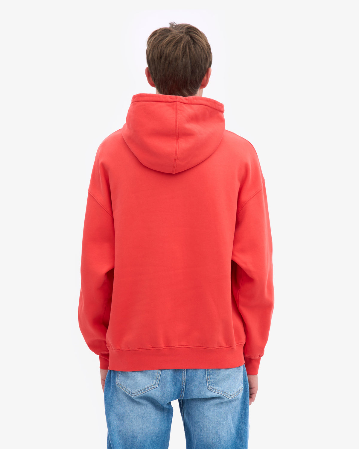 Men's Organic Cotton Oversized Hoodie in Red Tangerine – view 4