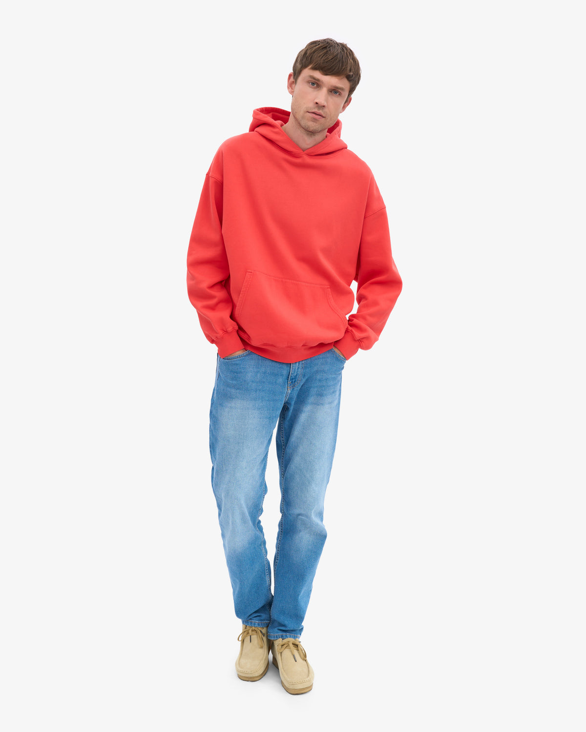 Men's Organic Cotton Oversized Hoodie in Red Tangerine – view 5