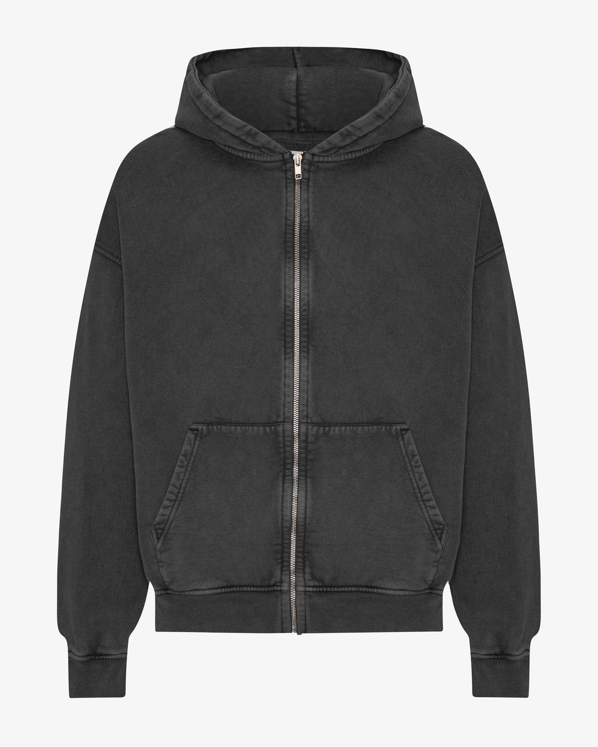 Men's Organic Cotton Oversized Zip Hoodie – Full-Zip Front, Garment-Dyed, Relaxed Fit | Faded Black – view 1