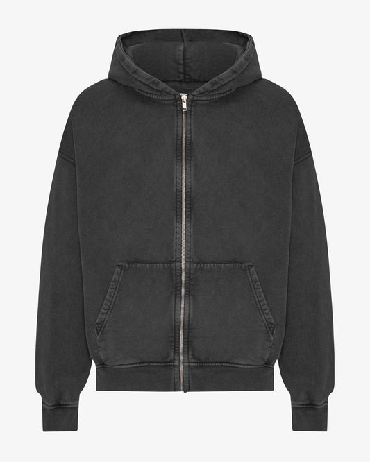 Men's Organic Cotton Oversized Zip Hoodie – Full-Zip Front, Garment-Dyed, Relaxed Fit | Faded Black