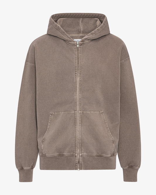 Men's Organic Cotton Oversized Zip Hoodie – Full-Zip Front, Garment-Dyed French Terry, Relaxed Fit | Faded Khaki