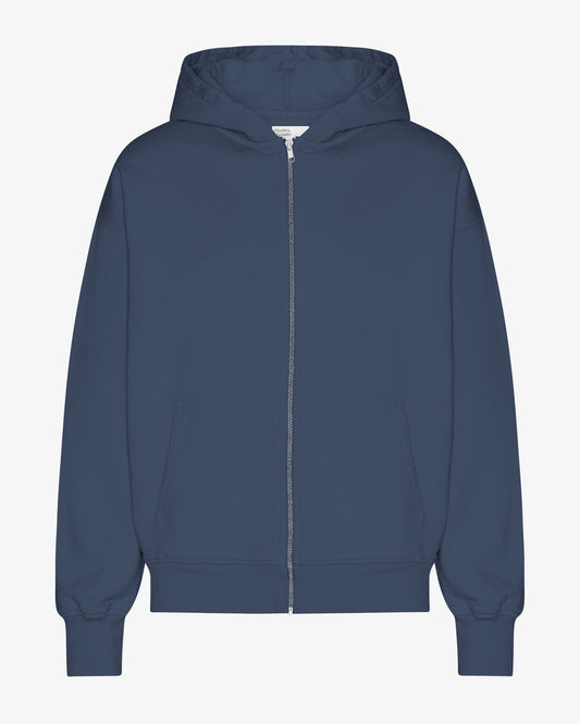 Men's Organic Cotton Oversized Zip Hoodie – Full-Zip Front, Garment-Dyed, Relaxed Fit | Petrol Blue