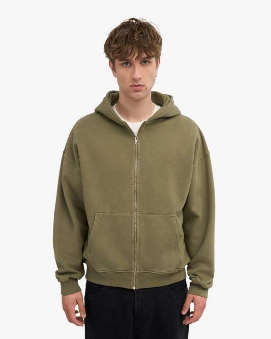 Men's Organic Cotton Oversized Zip Hoodie – Full-Zip Front, Garment-Dyed, Relaxed Fit | Dusty Olive