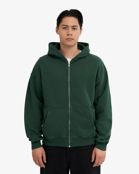 Men's Organic Cotton Oversized Zip Hoodie – Full-Zip Front, Garment-Dyed, Relaxed Fit | Emerald Green