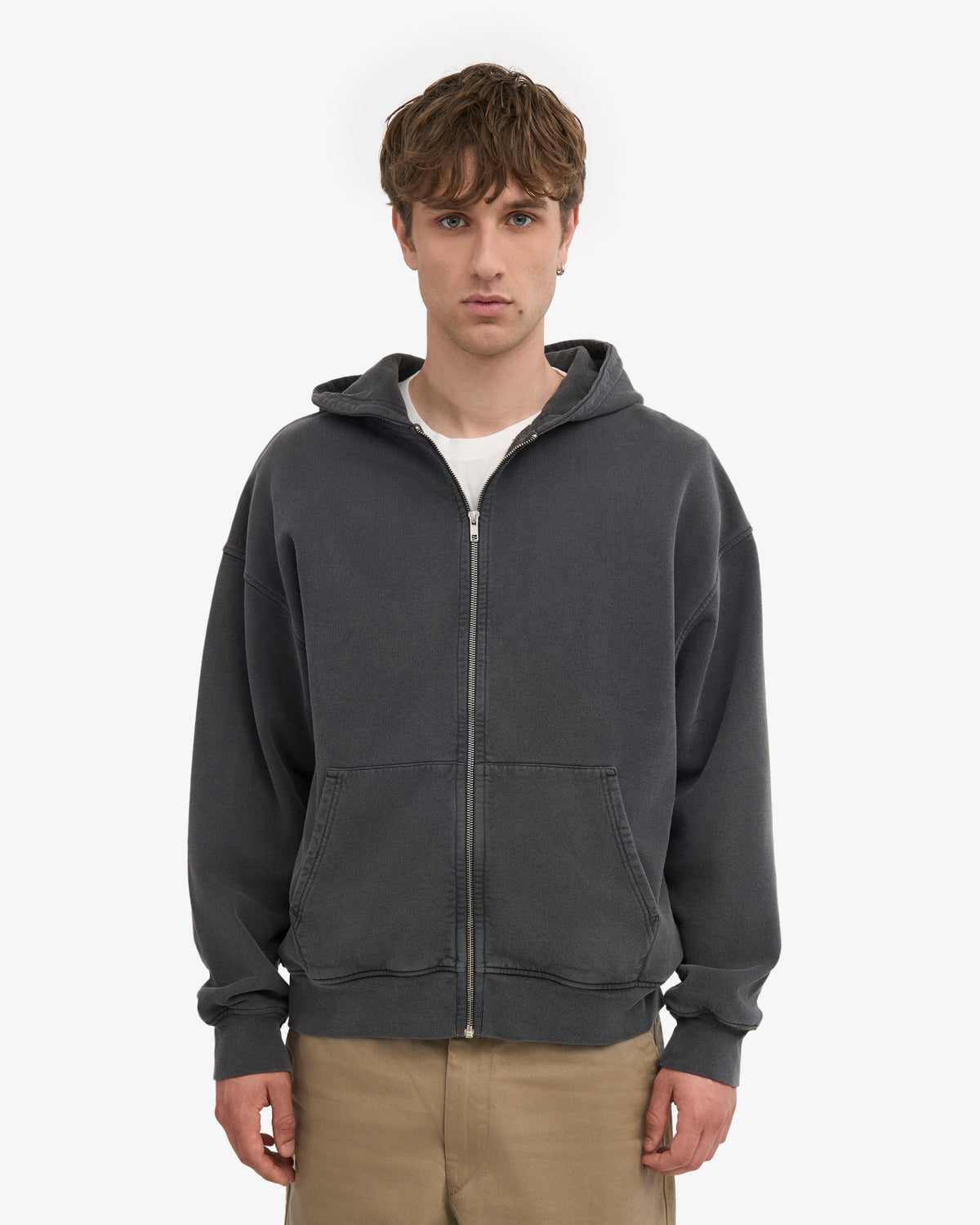 Men's Organic Cotton Oversized Zip Hoodie – Full-Zip Front, Garment-Dyed, Relaxed Fit | Faded Black