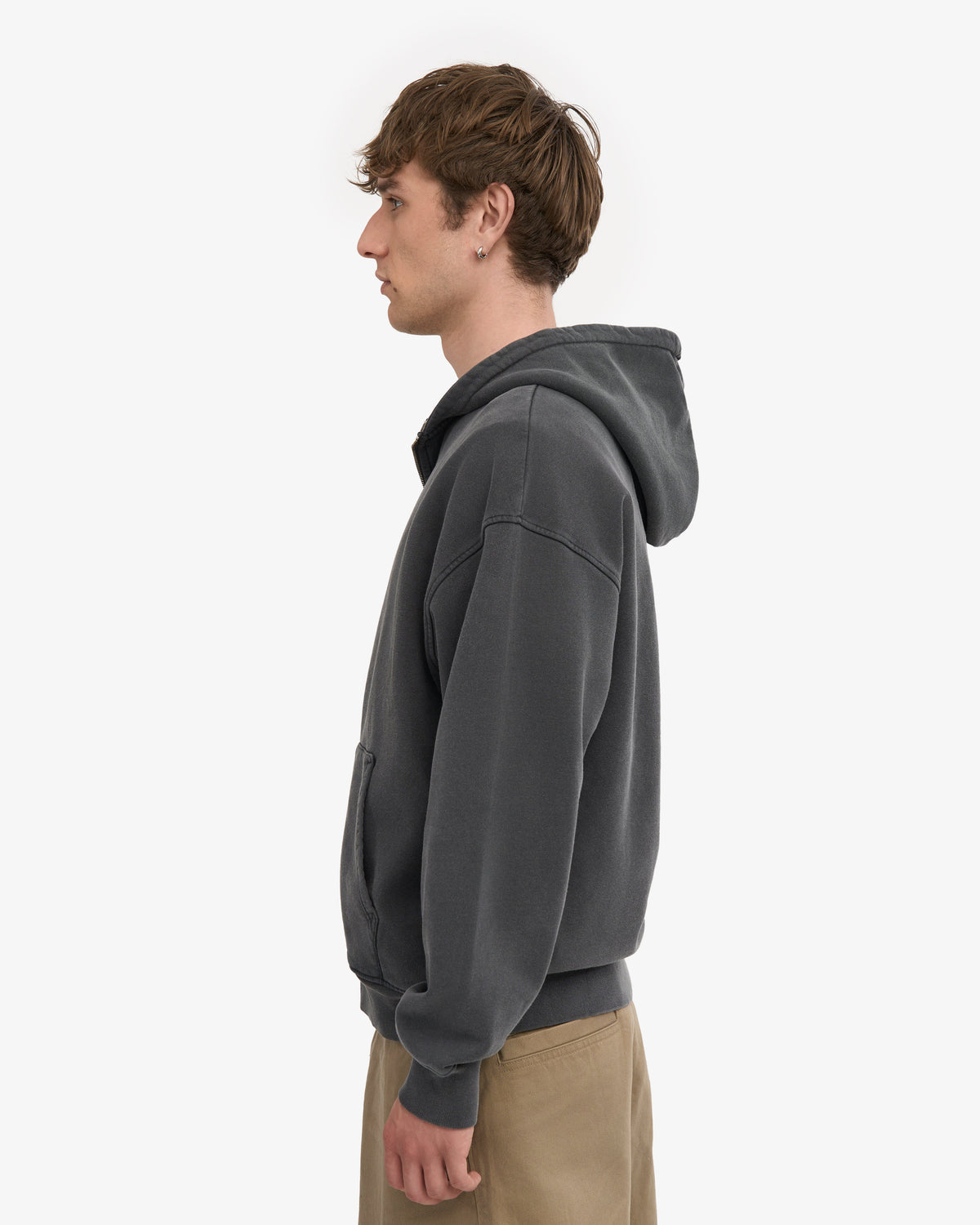Men's Organic Cotton Oversized Zip Hoodie – Full-Zip Front, Garment-Dyed, Relaxed Fit | Faded Black – view 3
