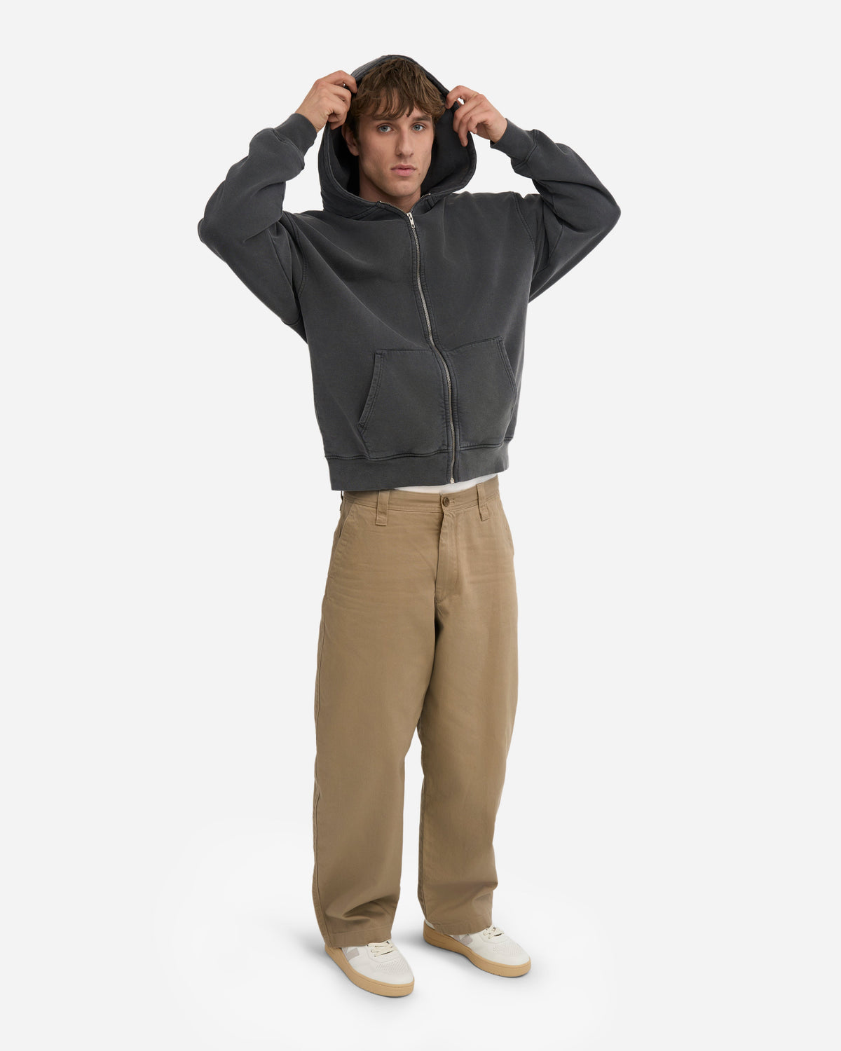 Men's Organic Cotton Oversized Zip Hoodie – Full-Zip Front, Garment-Dyed, Relaxed Fit | Faded Black – view 5