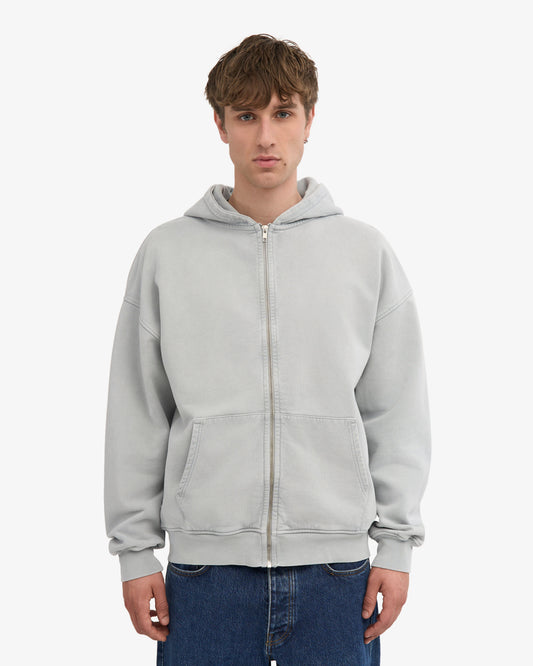 Men's Organic Cotton Oversized Zip Hoodie – Full-Zip Front, Garment-Dyed, Relaxed Fit | Faded Grey