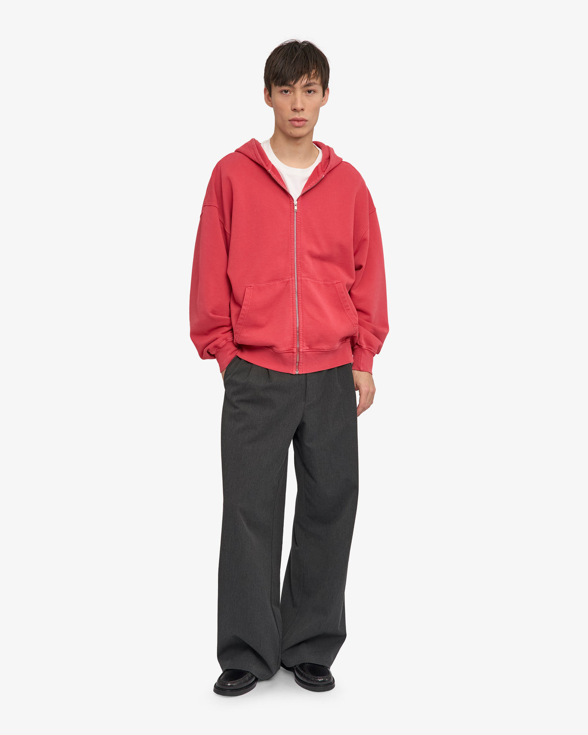 Men's Organic Cotton Oversized Zip Hoodie in Faded Red – view 5
