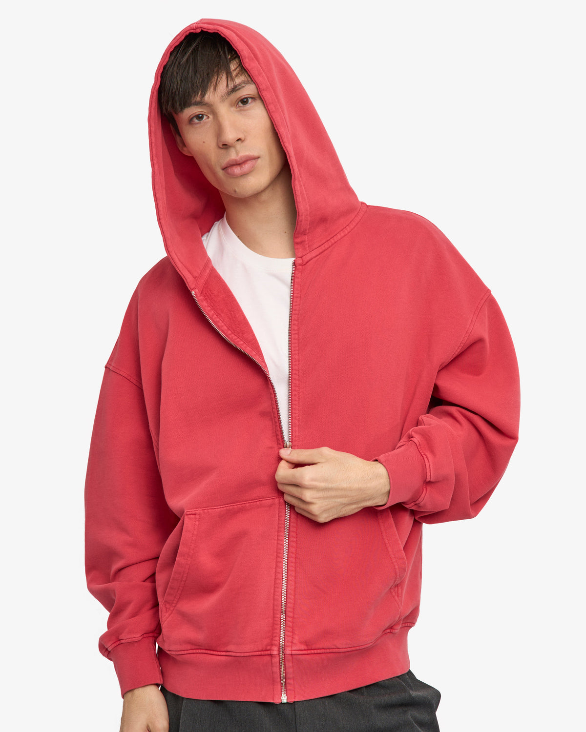 Men's Organic Cotton Oversized Zip Hoodie in Faded Red – view 6