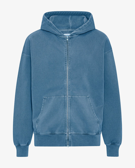 Men's Organic Cotton Oversized Zip Hoodie – Full-Zip Front, Garment-Dyed French Terry, Relaxed Fit | Faded Indigo