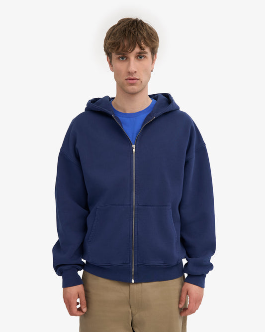 Men's Organic Cotton Oversized Zip Hoodie – Full-Zip Front, Garment-Dyed, Relaxed Fit | Marine Blue