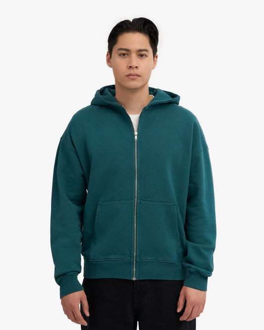 Men's Organic Cotton Oversized Zip Hoodie – Full-Zip Front, Garment-Dyed, Relaxed Fit | Ocean Green