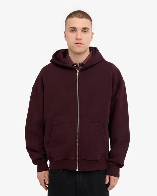 Men's Organic Cotton Oversized Zip Hoodie – Full-Zip Front, Garment-Dyed, Relaxed Fit | Oxblood Red