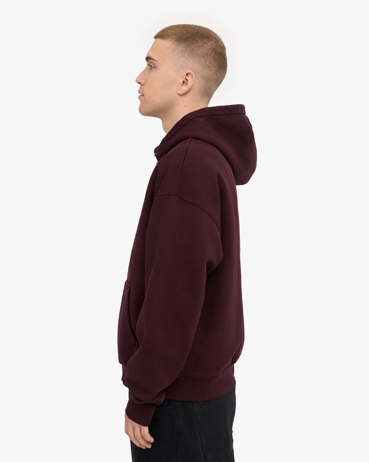 Men's Organic Cotton Oversized Zip Hoodie in Oxblood Red – view 3