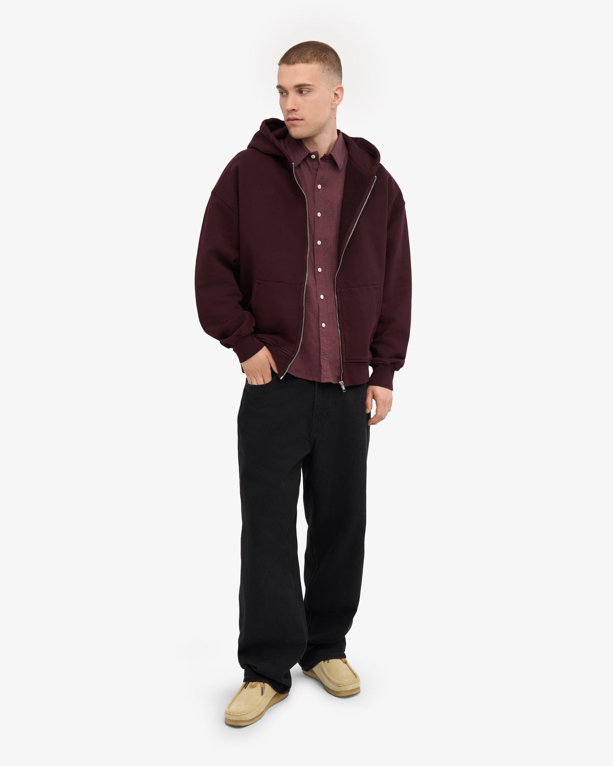 Men's Organic Cotton Oversized Zip Hoodie in Oxblood Red – view 5
