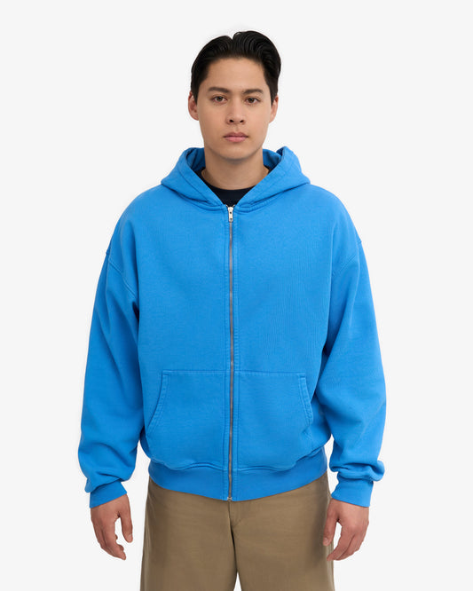 Men's Organic Cotton Oversized Zip Hoodie – Full-Zip Front, Garment-Dyed, Relaxed Fit | Pacific Blue