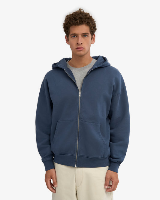 Men's Organic Cotton Oversized Zip Hoodie – Full-Zip Front, Garment-Dyed, Relaxed Fit | Petrol Blue