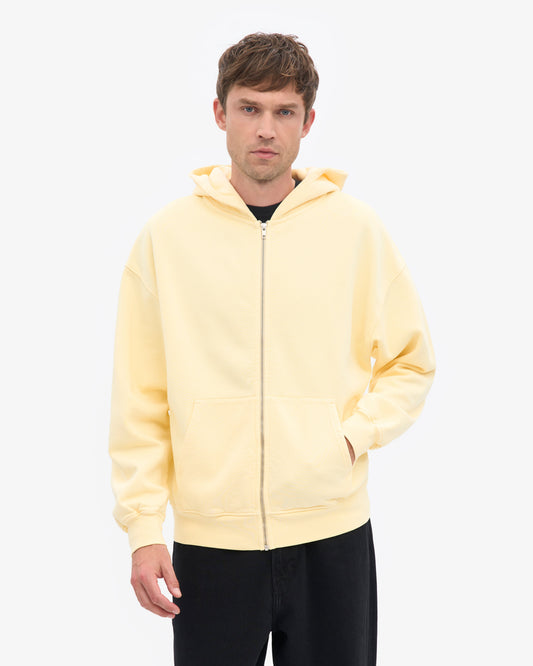 Men's Organic Cotton Oversized Zip Hoodie – Full-Zip Front, Garment-Dyed, Relaxed Fit | Soft Yellow