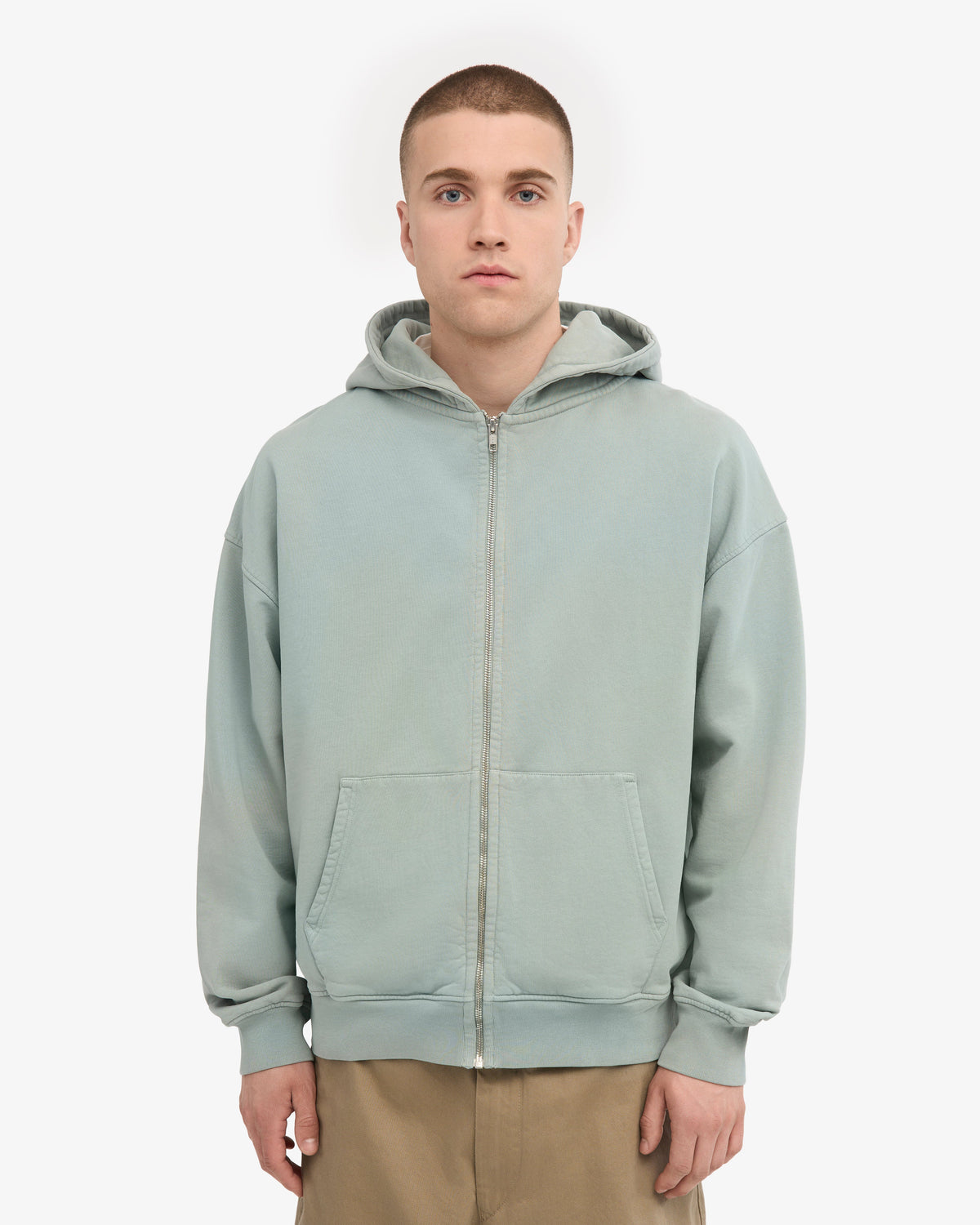Men's Organic Cotton Oversized Zip Hoodie in Steel Blue – view 2