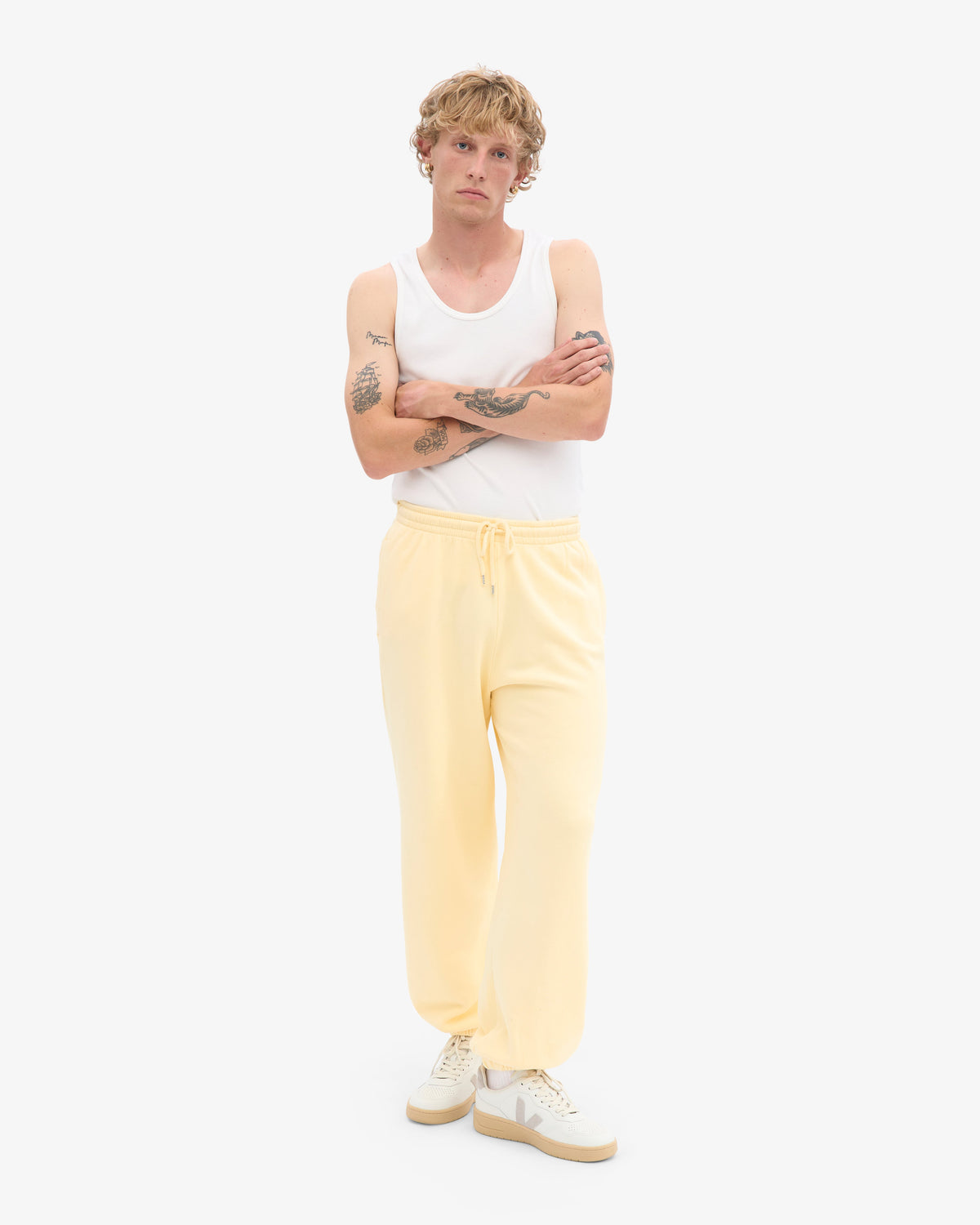 Men's Organic Cotton Relaxed Sweatpants in Soft Yellow – view 2