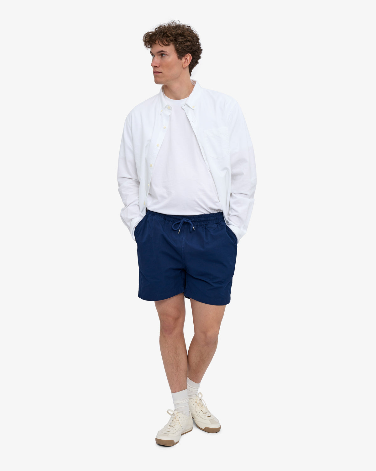 Men's Organic Cotton Twill Shorts – Garment Dyed, Adjustable Elasticated Waistband, Tailored Fit | Marine Blue