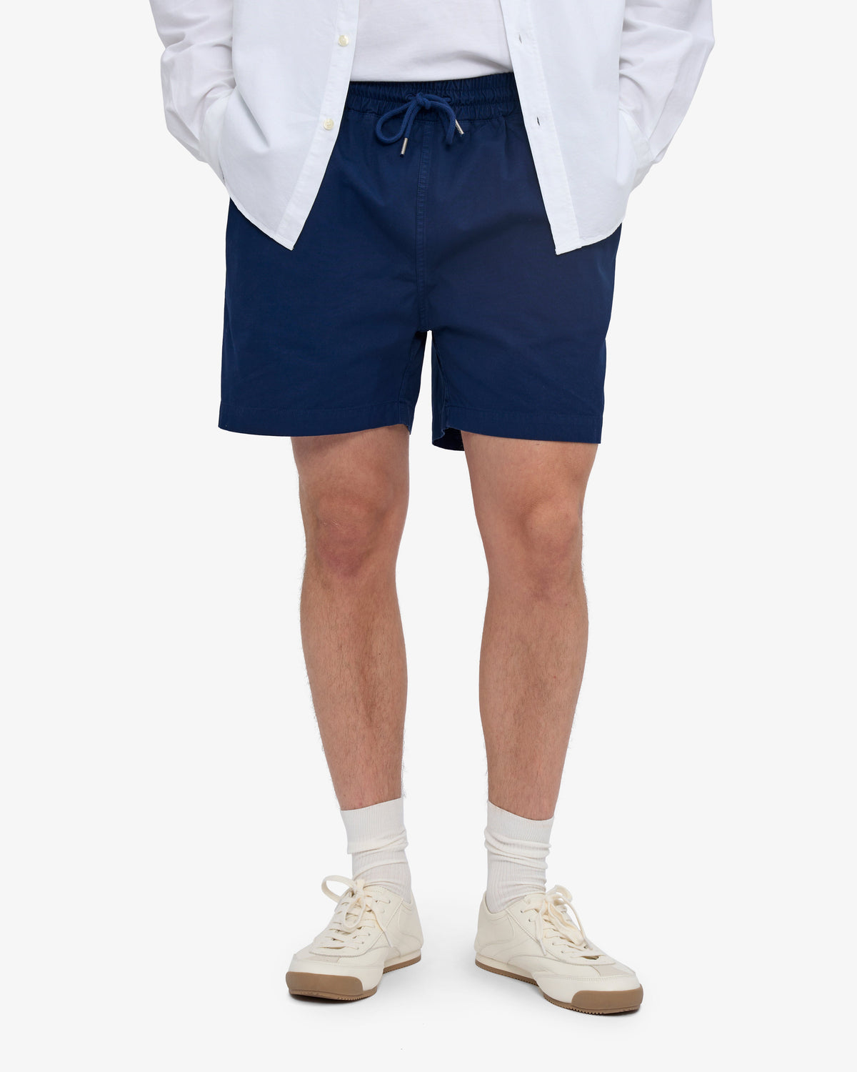 Men's Organic Cotton Twill Shorts – Garment Dyed, Adjustable Elasticated Waistband, Tailored Fit | Marine Blue