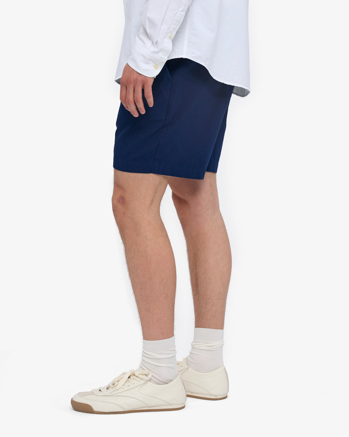 Men's Organic Cotton Twill Shorts – Garment Dyed, Adjustable Elasticated Waistband, Tailored Fit | Marine Blue – view 3