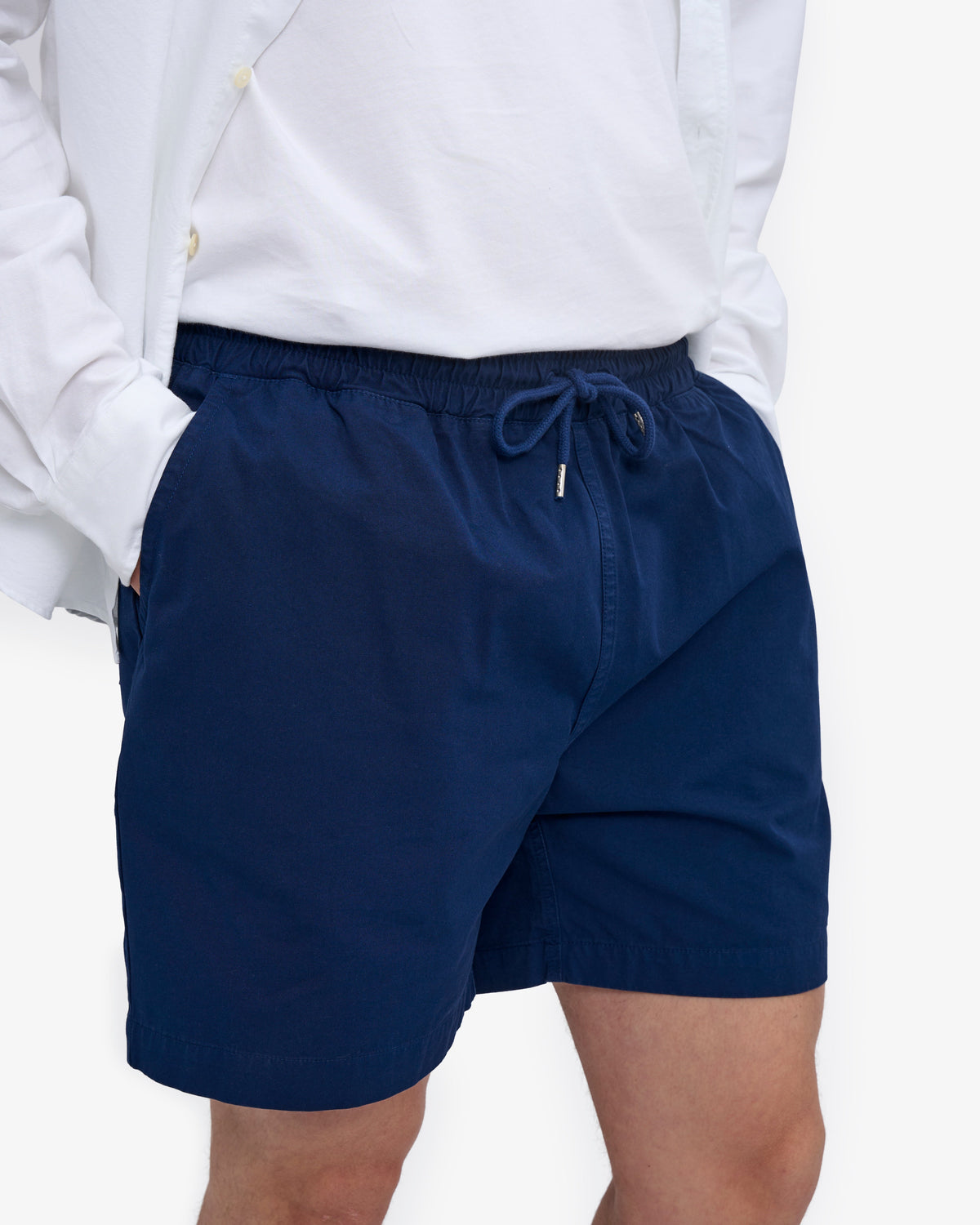 Men's Organic Cotton Twill Shorts – Garment Dyed, Adjustable Elasticated Waistband, Tailored Fit | Marine Blue