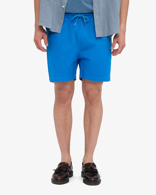 Men's Organic Cotton Twill Shorts – Garment Dyed, Adjustable Elasticated Waistband, Tailored Fit | Pacific Blue