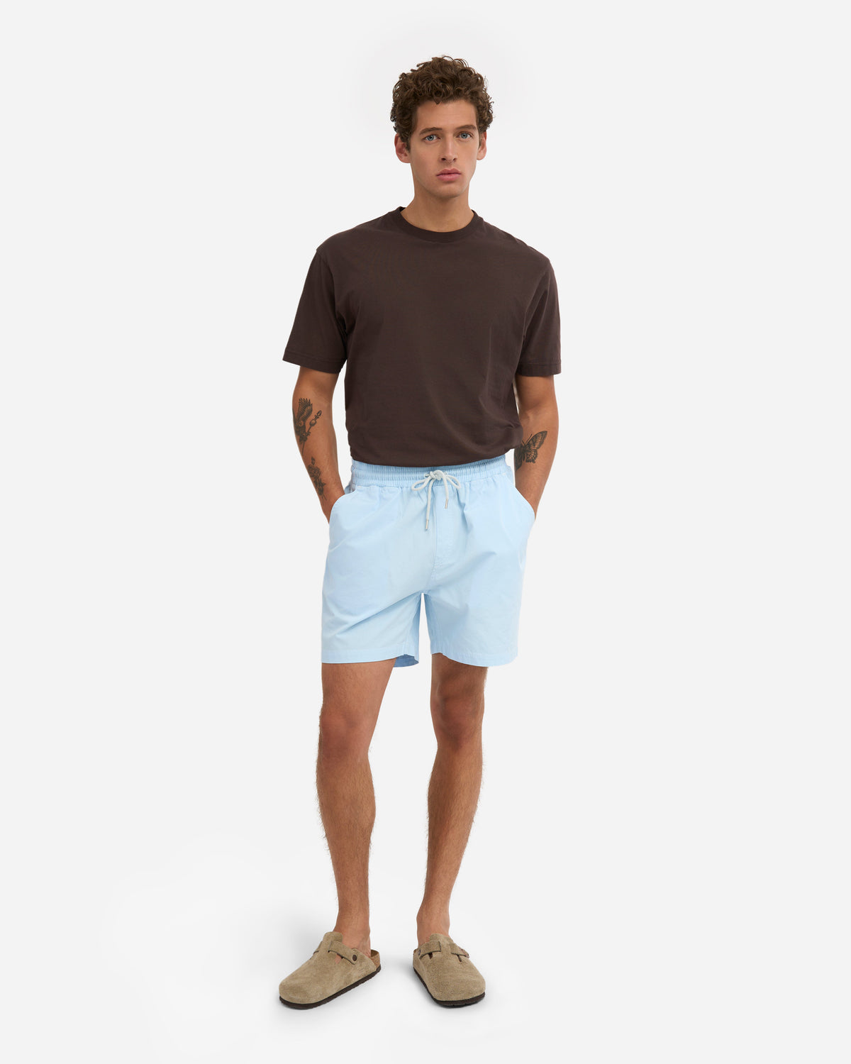 Men's Organic Cotton Twill Shorts – Garment Dyed, Adjustable Elasticated Waistband, Tailored Fit | Polar Blue